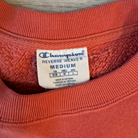 VTG 90s Cropped Champion Reverse Weave M Salmon Crew Long Sleeve Pullover EUC - Picture 6 of 11
